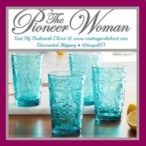 🦋 New Pioneer Woman Amelia 15.22-Ounce Embossed Glass Tumblers, Set of 4
